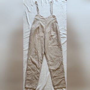 LIKE NEW Love Tree Tan and White Jumpsuit with Pinstripe Design